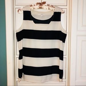 LOFT Black & Cream Striped Tank
